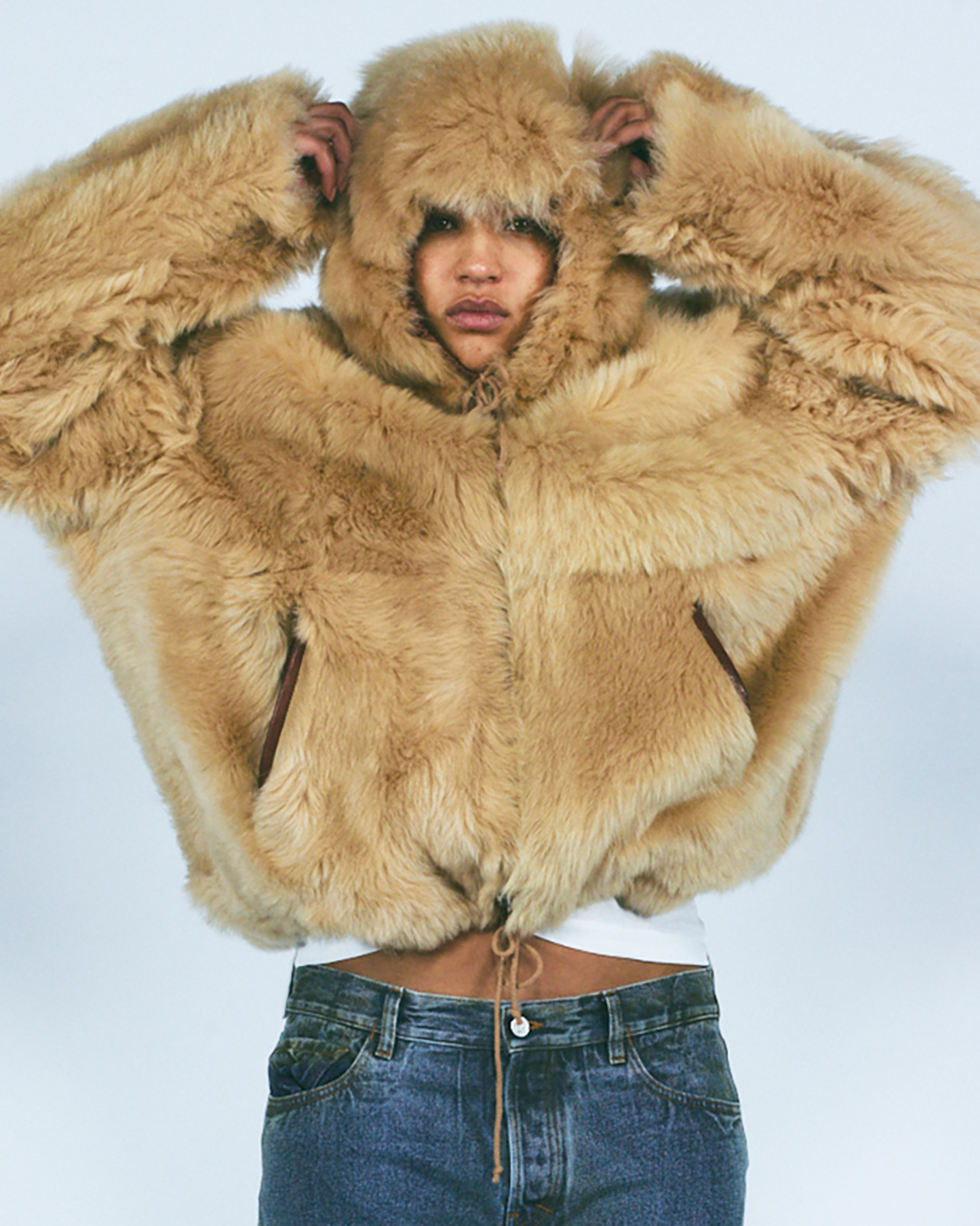 Oversized Hooded Sheepskin Jacket