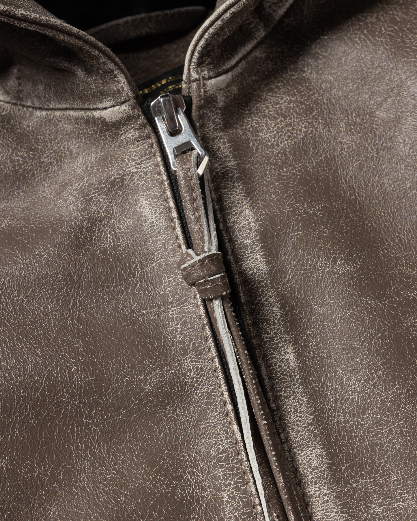 Distressed Leather Hooded Bomber Jacket