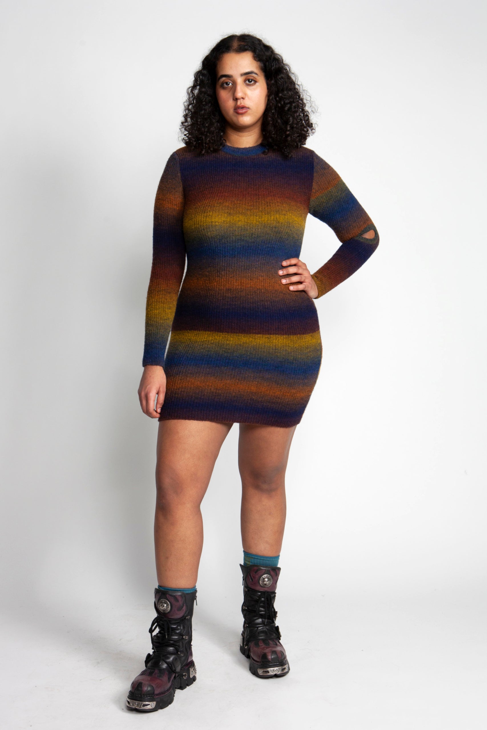 画像をギャラリービューアに読み込む, Boucle Space Dye Holey Knit Dress