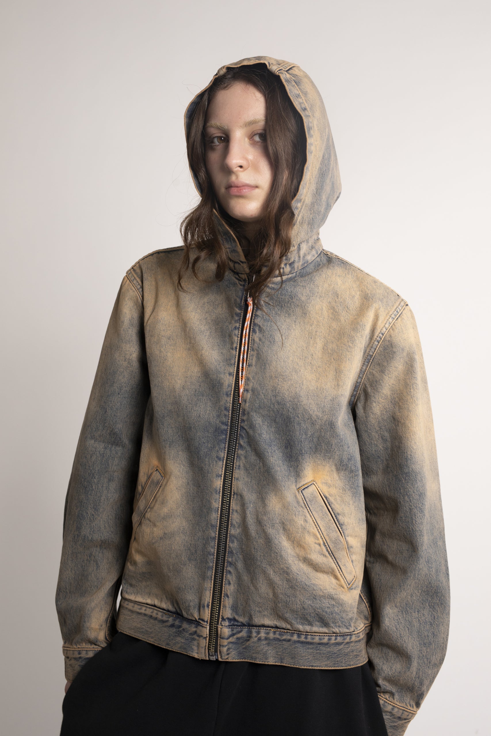 Load image into Gallery viewer, Acid Wash Hooded Denim Jacket